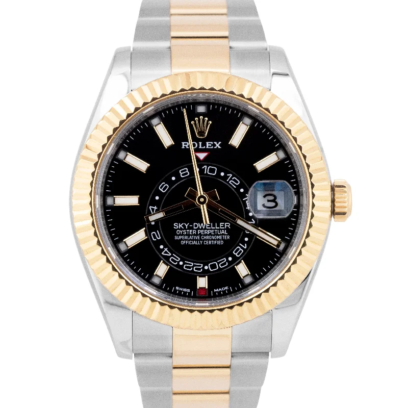 Men’s Fashionable Watches For Casual Wear-MINT PAPERS Rolex Sky-Dweller Two-Tone Gold Steel Black 42mm 326933 Watch BOX