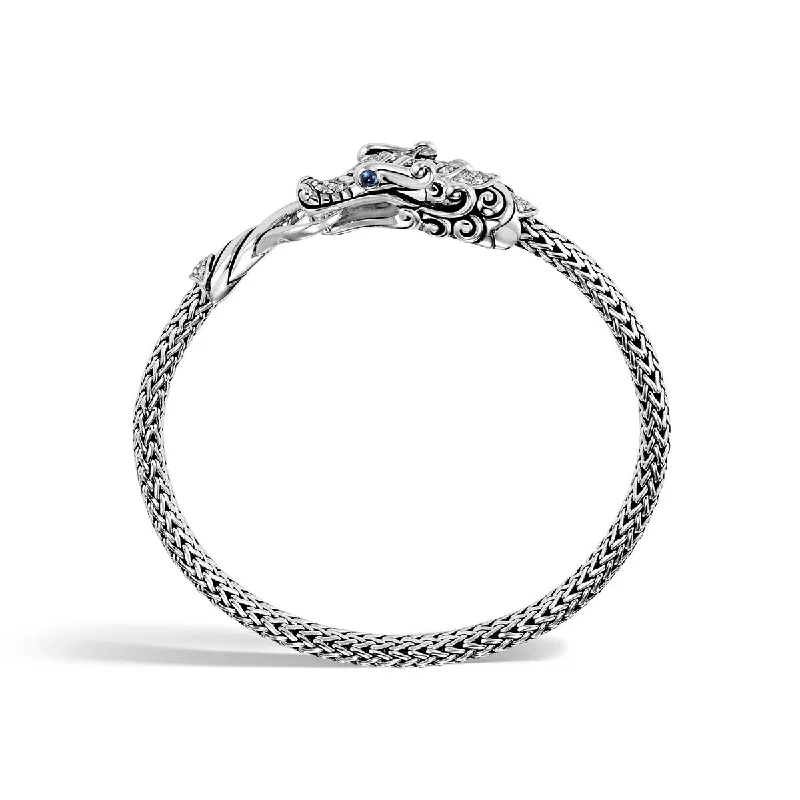 Best Bracelets For Everyday Wear-Legends Naga Silver Diamond Pave Bracelet with Blue Sapphire Eyes