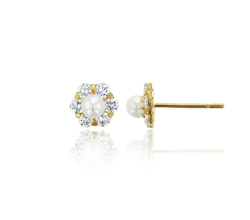 Modern Earrings For Day Wear-Freshwater Pearl Flower Stud Earrings (14K)