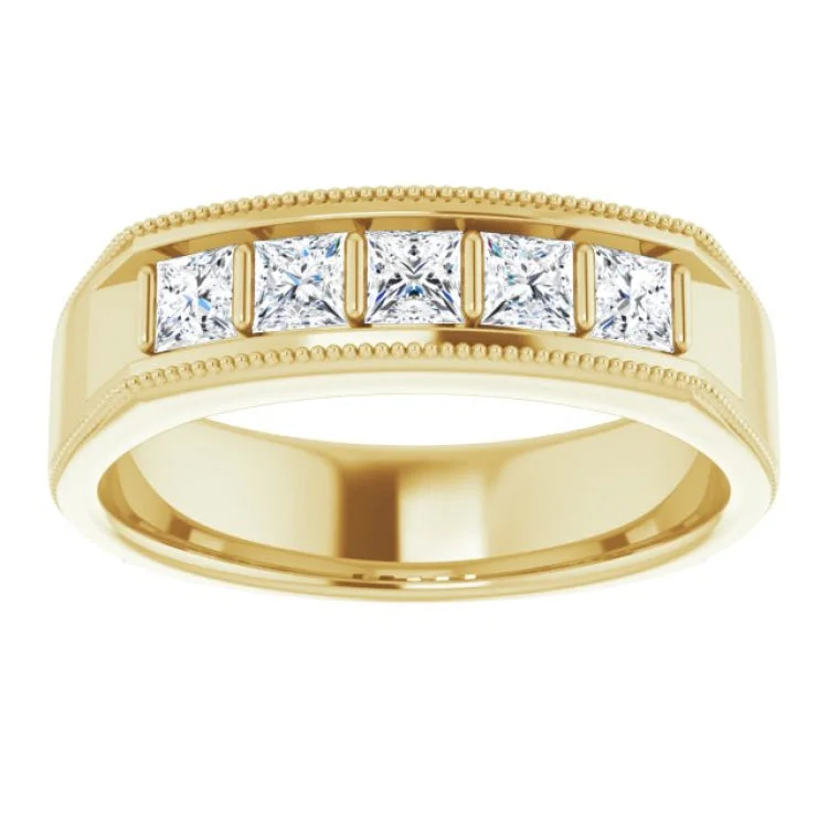 Elegant Solitaire Diamond Rings For Engagement-14K Yellow 3/4 CTW Natural Diamond Milgrain Band