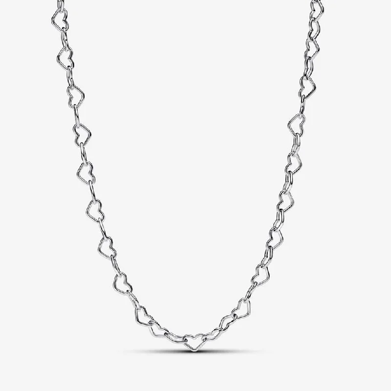 Modern Geometric Necklace For Elegant Style-PANDORA : Linked Hearts Collier Necklace -Silver