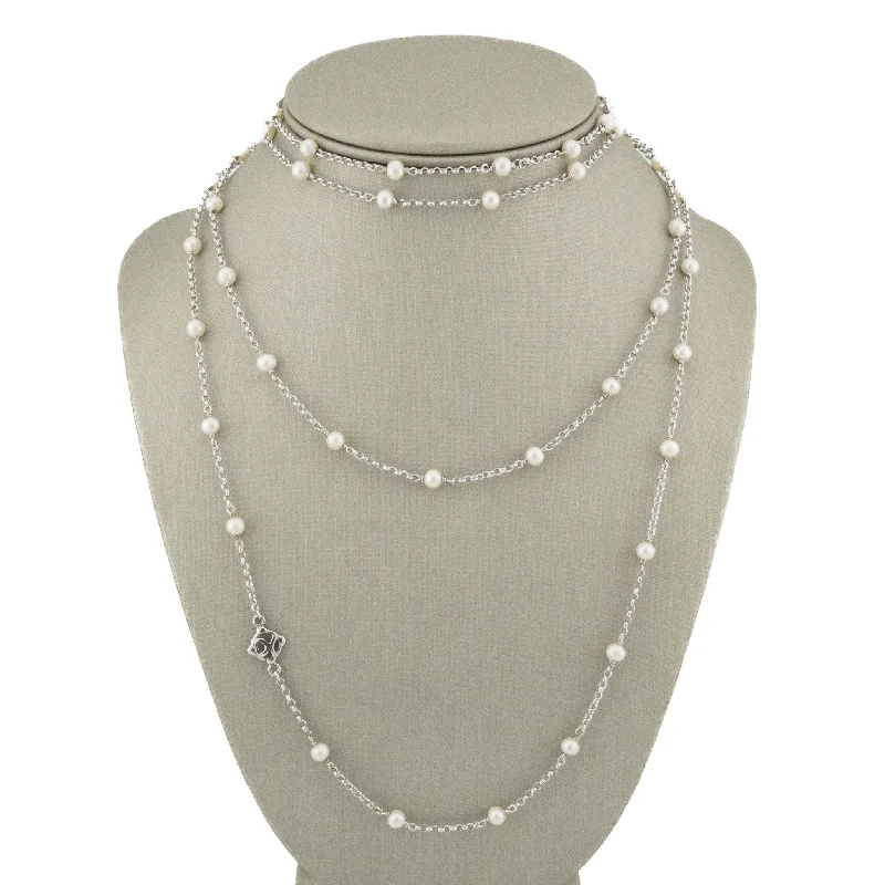 Custom Silver Heart Necklace For Gifts-David Yurman Pearl Station Necklace 60" in S925