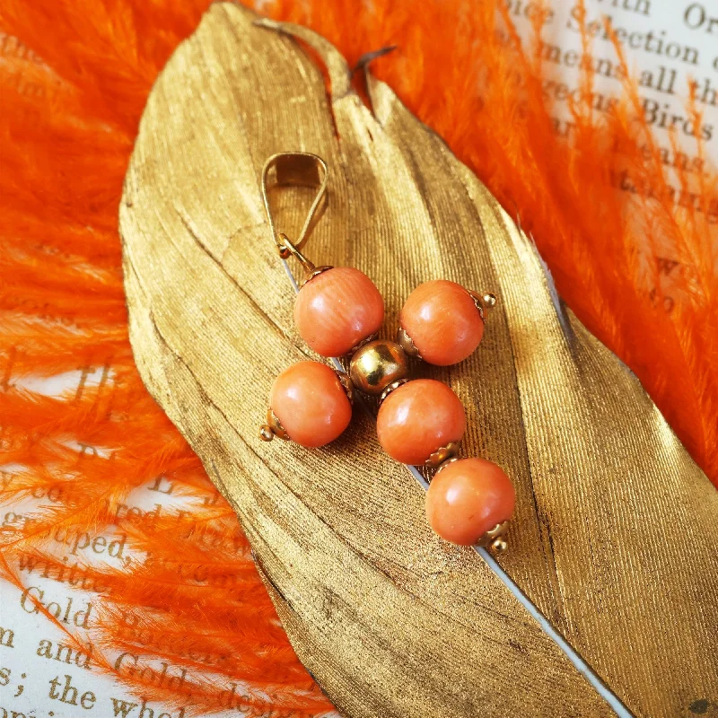 Handcrafted Silver Necklace For Special Gifts-Charming Beaded Peach Sciacca Coral Cross