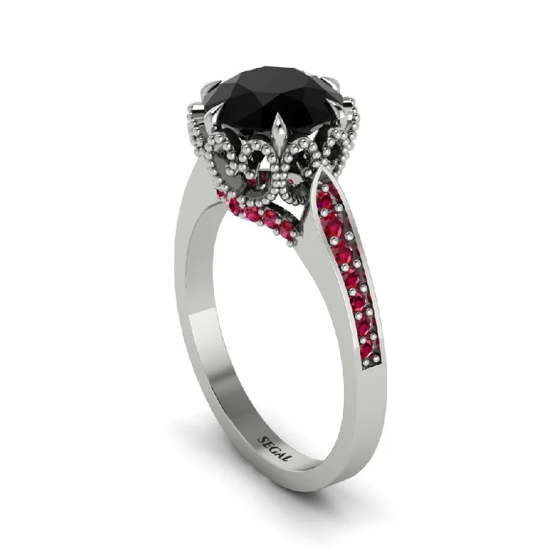 Unique Vintage Rings For Engagement-Black Diamond Milgrain Engagement Ring - Yara No. 54