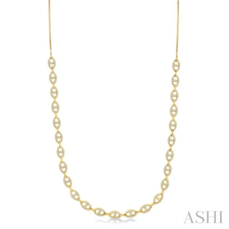 Luxury Necklace With Pearls For Weddings-1 1/2 Ctw Divided Open Link Round Cut Diamond Necklace in 14K Yellow Gold