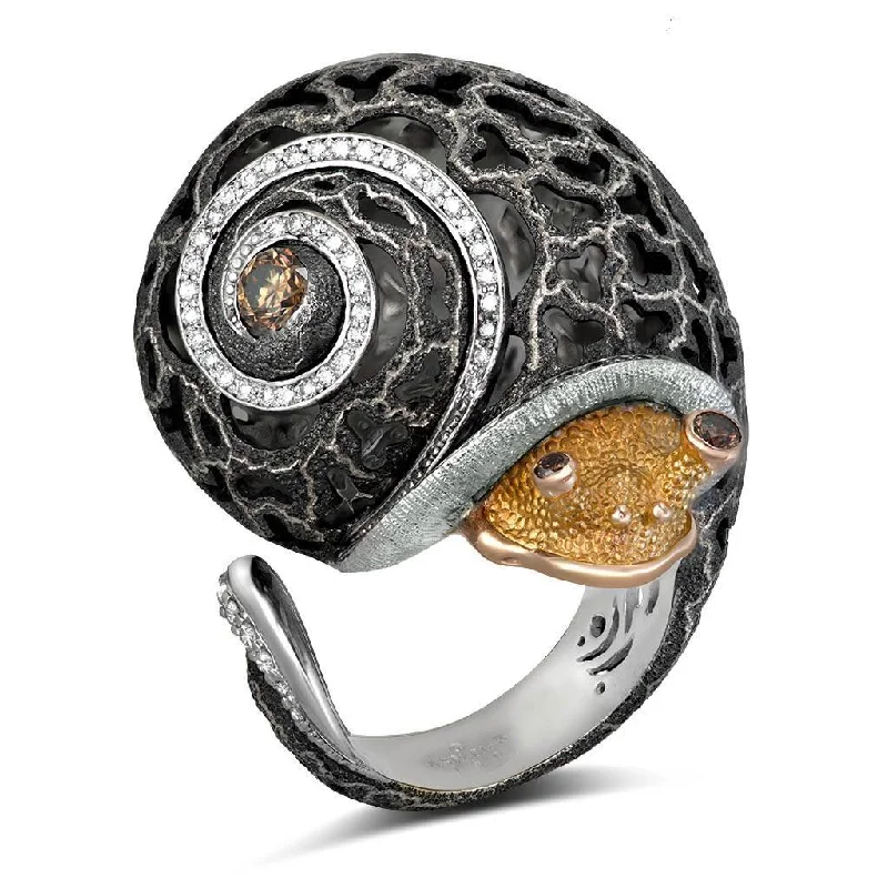 Personalized Birthstone Rings For Couples-Gold Grand Codi The Snail Ring with Diamonds