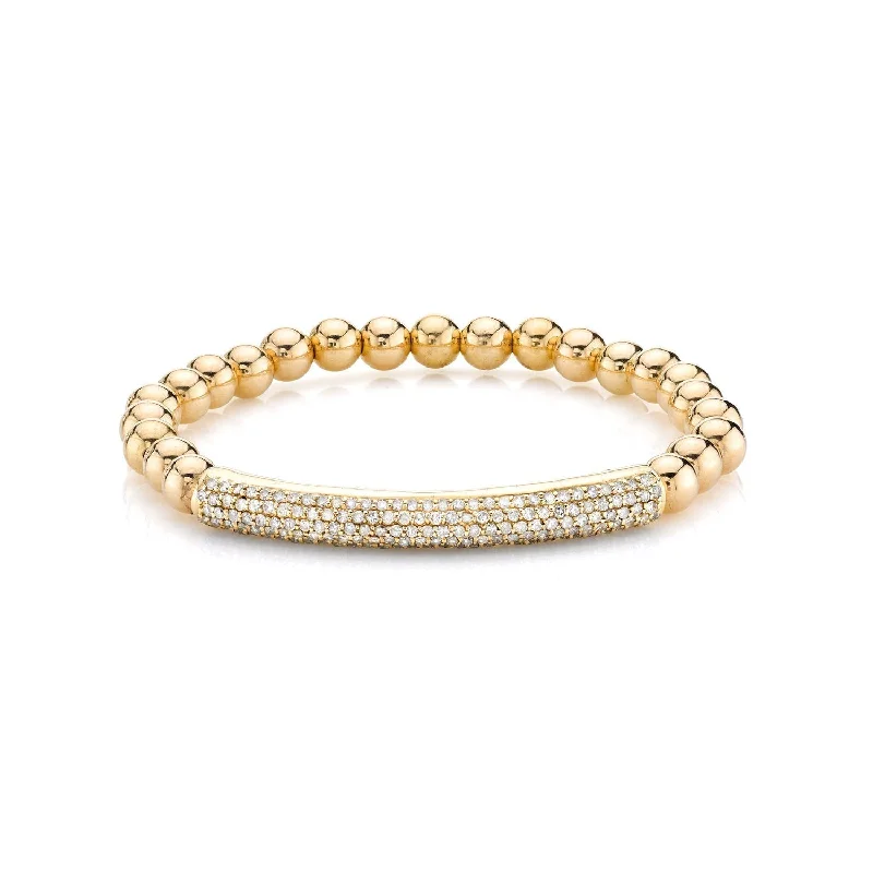 Customized Silver Bracelets-14K Gold 6mm Beaded Bracelet with Diamond Bar BG000409