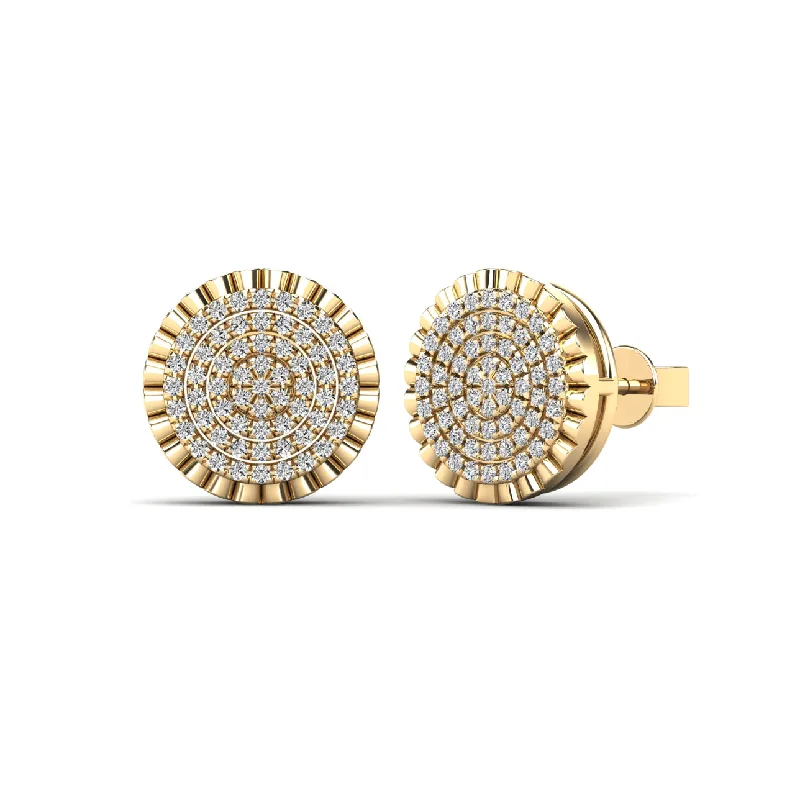 Double Hoop Earrings-Diamond-Cut Round Stud Earrings (14K)