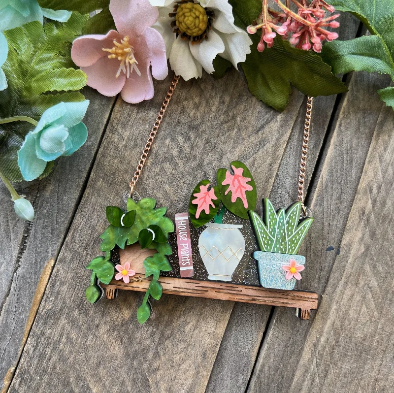 Sparkling Gemstone Necklace For Weddings-Plant Shelf Necklace