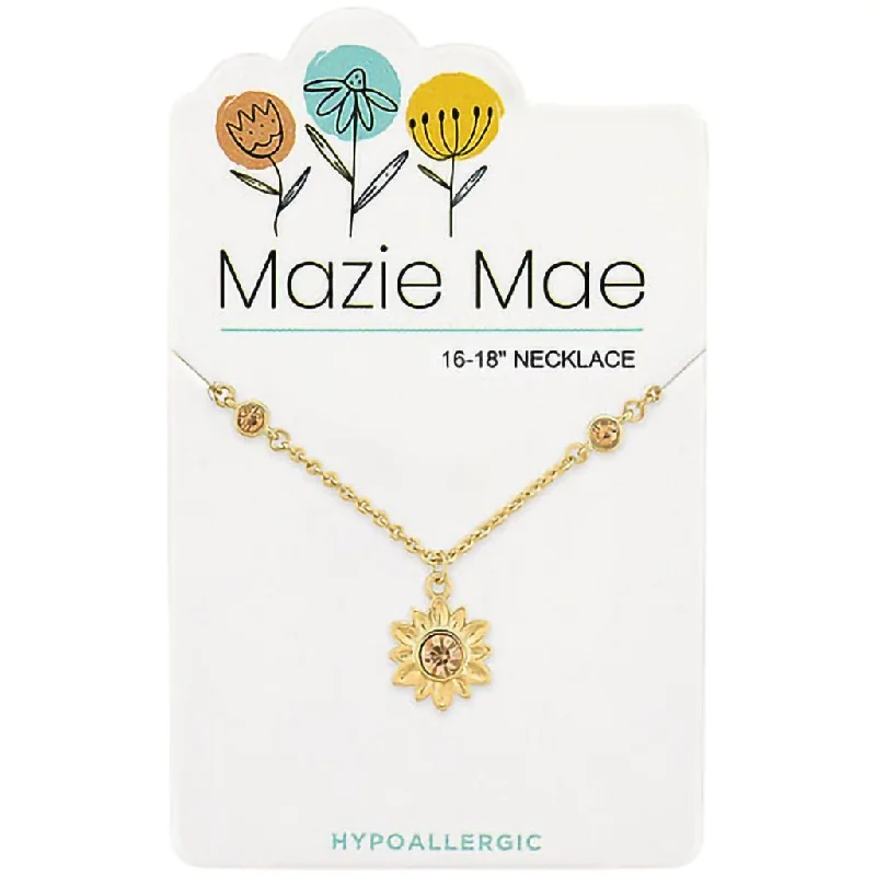 Handmade Boho Necklace For Free-Spirited Style-Center Court: Gold Sunflower Mazie Mae Necklace