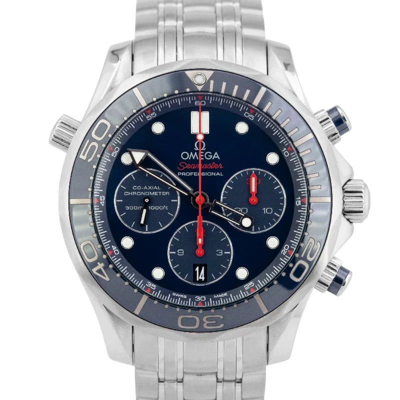 Men’s Fashion Watches With Leather Bands-Omega Seamaster Chronograph 44mm Blue Stainless Steel 212.30.44.50.03.001 Watch