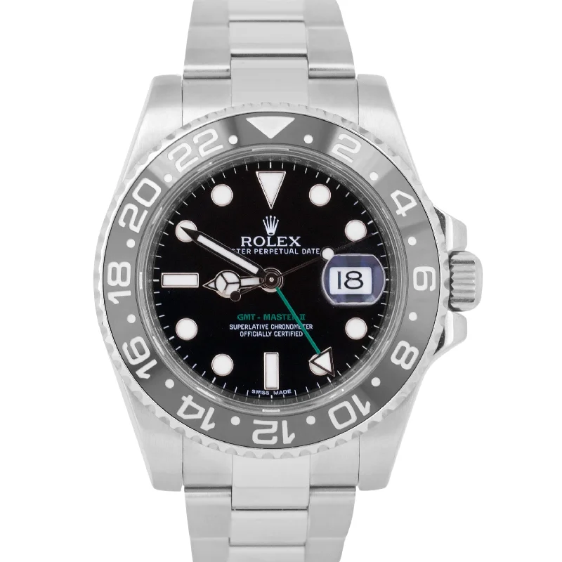 Sleek Men’s Watches For Casual Wear-MINT Rolex GMT-Master II BLACK Green Stainless Steel Oyster 40mm 116710 LN Watch