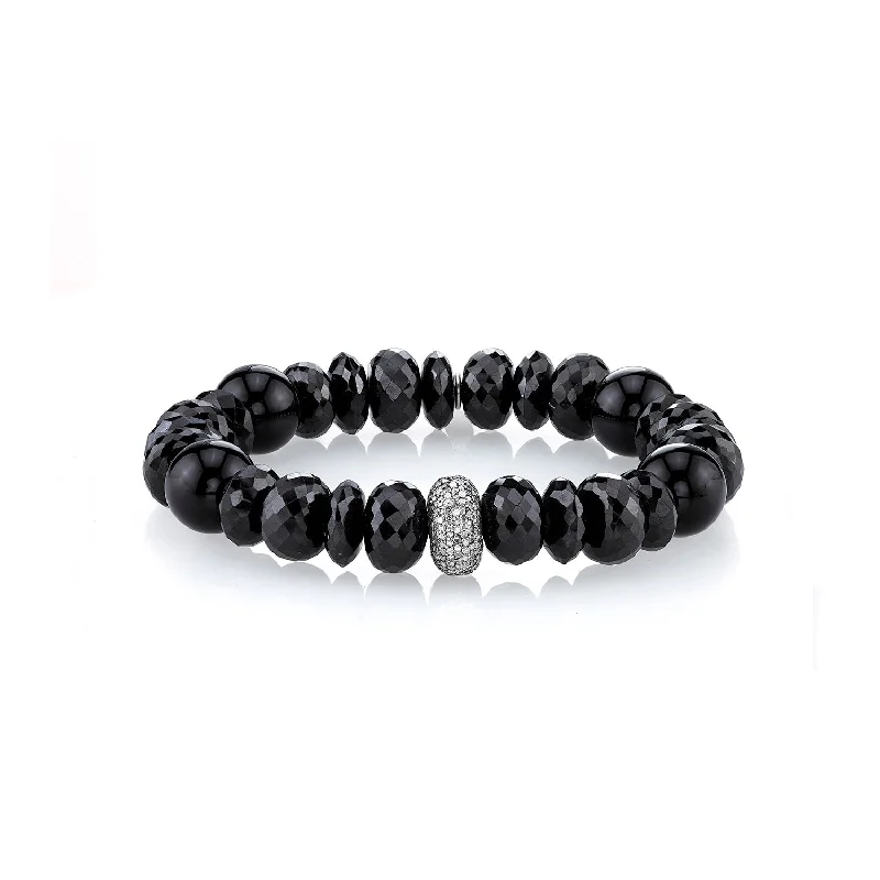 Trendy Friendship Bracelets-Mixed Onyx Beaded Bracelet with 1 Diamond Donut - 10mm  B0000987