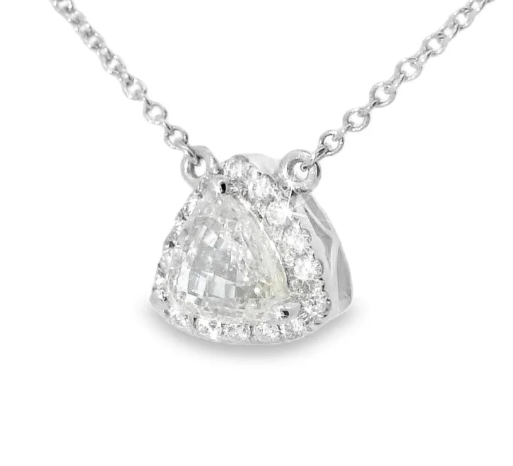 Custom Birthstone Necklace For Special Occasions-Stunning 18K White Gold Large Trillion Diamond Designer Pendant Necklace