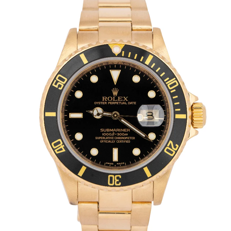 Men’s Luxury Watches With Automatic Movement-MINT Rolex Submariner 18K Yellow Gold REHAUT Black 40mm Date Watch 16618 Watch