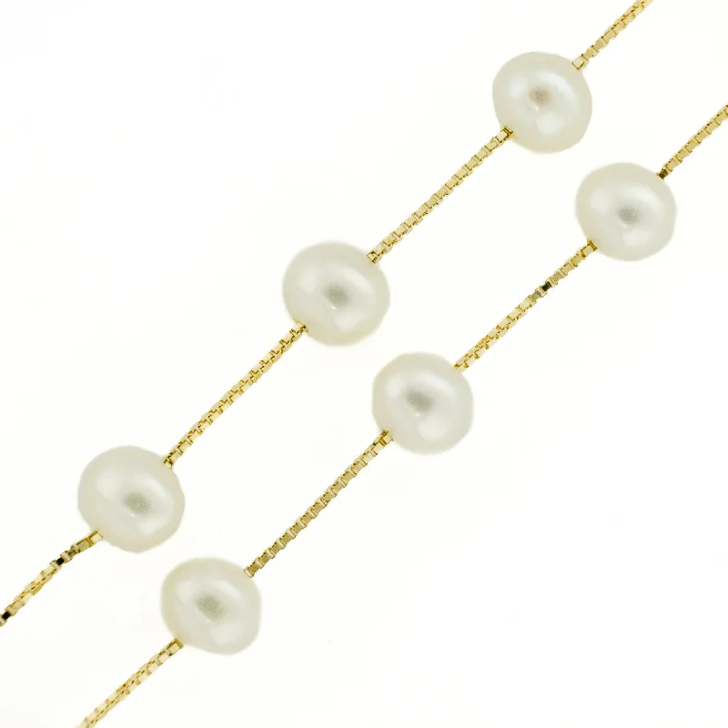 Simple Heart Necklace For Romantic Gifts-Pearl Station 18" Necklace in 14K Yellow Gold