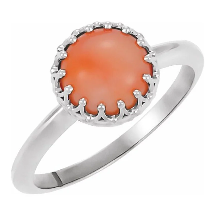 Custom Ring Designs For Wedding Day-Platinum 5 mm Natural Pink Coral Crown Cabochon Ring