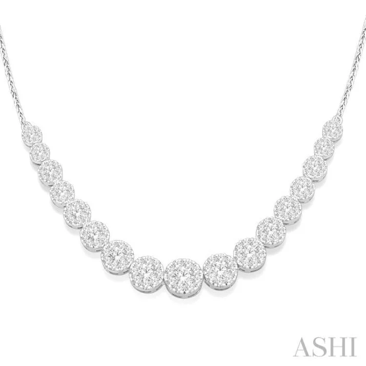 Custom Birthstone Necklace For Mom-3 1/10 ctw Round Cut Diamond Lovebright Necklace in 14K White Gold