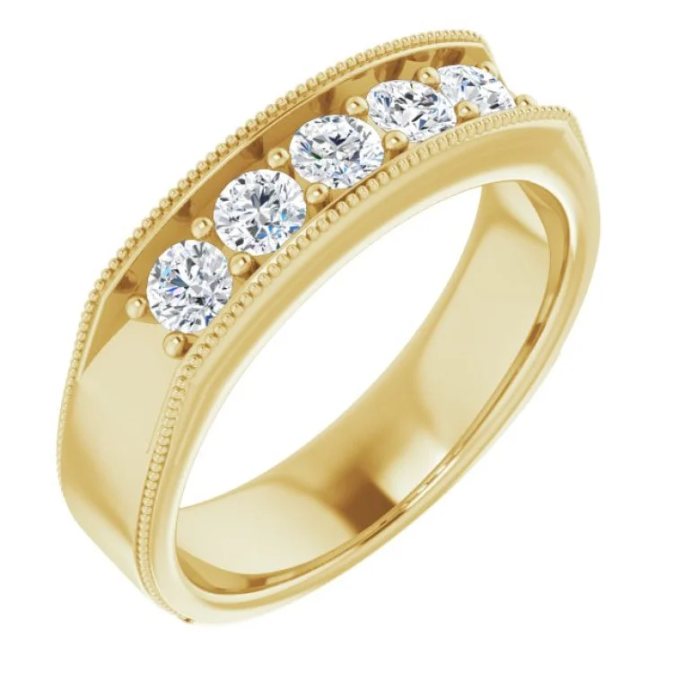 Luxury Wedding Rings For Engagement Gifts-14K Yellow 3/4 CTW Natural Diamond Milgrain Band