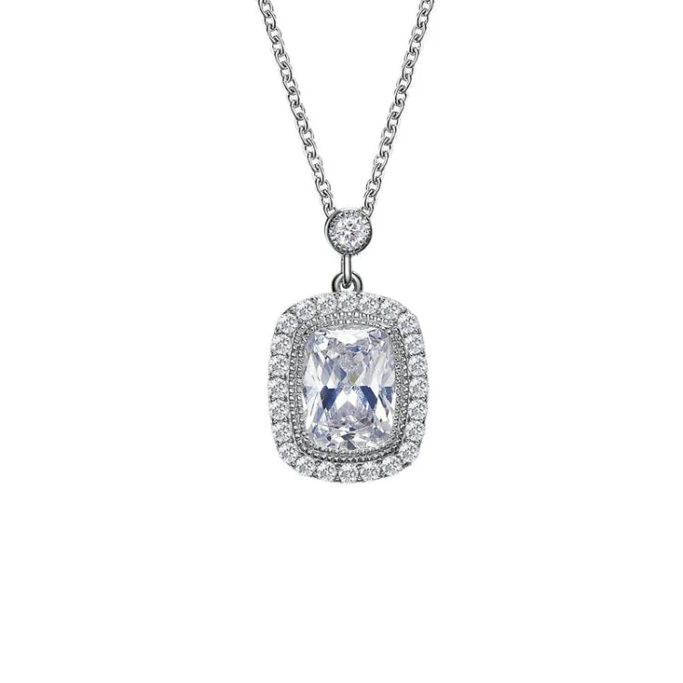 Sparkling Diamond Necklace For Evening-Cushion-Cut Halo Necklace