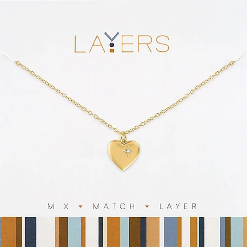 Colorful Crystal Necklace For Day Wear-Center Court : Gold Heart of Gold Layers Necklace