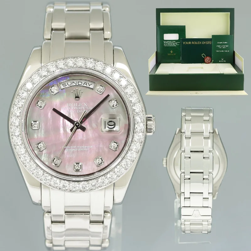 Men’s Waterproof Watches For Diving-MINT Rolex Platinum Masterpiece Diamond 18946 39MM Mother of Pearl Diamond Watch