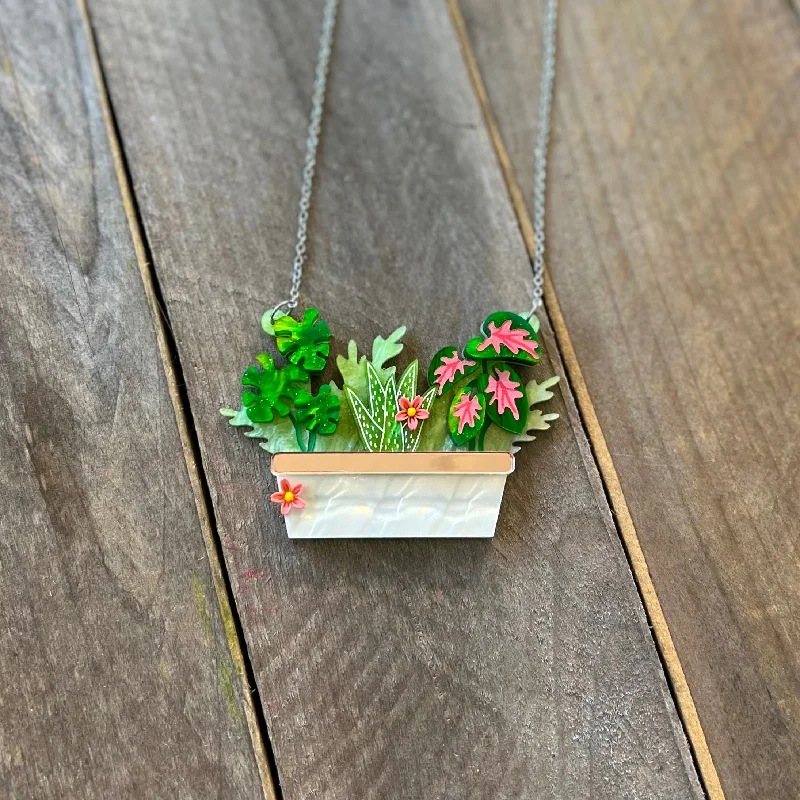 Long Silver Necklace For Casual Wear-Planter Box Necklace