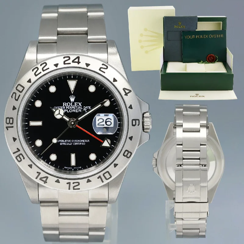 Women’s Watches With Water Resistance-2008 MINT Rolex Explorer II 16570 Stainless Steel Black Date 3186 40mm Watch Box