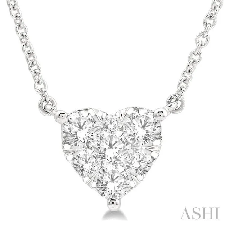 Personalized Crystal Pendant Necklace For Brides-1/2 Ctw Lovebright Diamond Heart Necklace in 14K White Gold