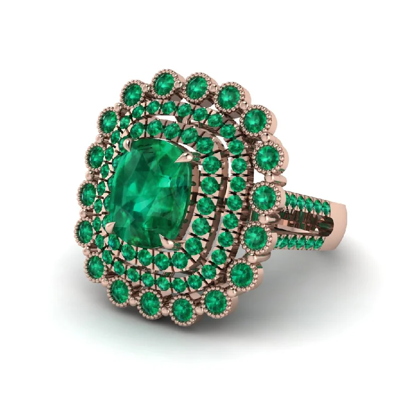 Unique Gold Rings For Wedding Day-Emerald Multi Halo Oval Engagement Ring - Caitlin No. 20