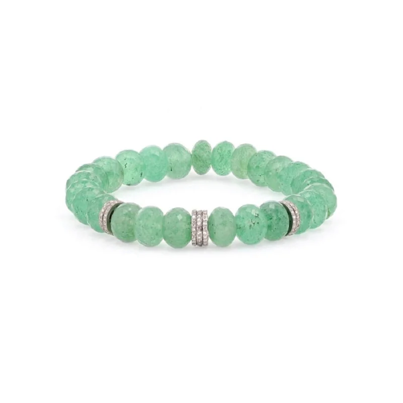 Multi Gemstone Bracelets-Green Quartz Beaded Bracelet with 7 Diamond Pave Rondelles - 10mm  B0003432