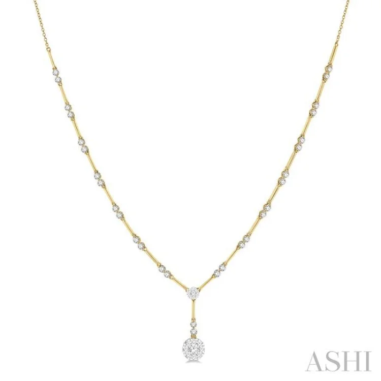 Unique Gemstone Necklace For Special Gifts-1 7/8 ctw Circular Bar Link Lovebright Round Cut Diamond Necklace in 14K Yellow and White Gold