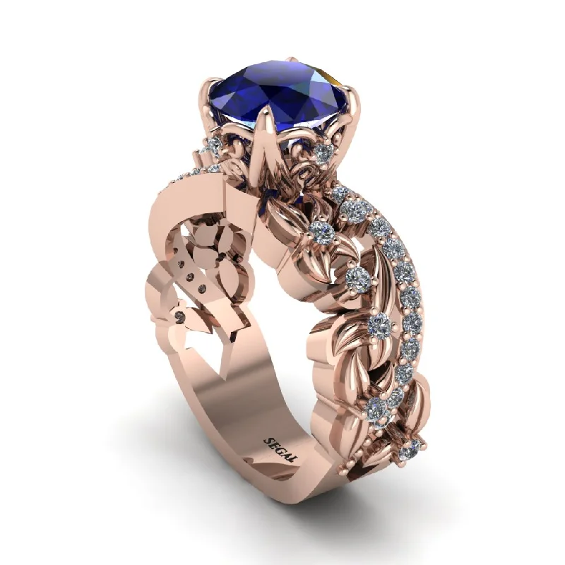 Simple Gemstone Rings For Fashionistas-Round Floral Cathedral Sapphire Engagement Ring - Lindsay No. 14