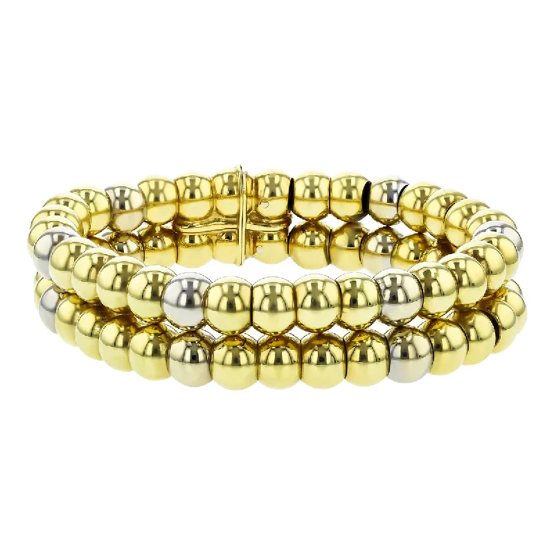 Nautical Bracelets For Beach Lovers-Italian 18K Yellow Gold Double Row Bead Bracelet