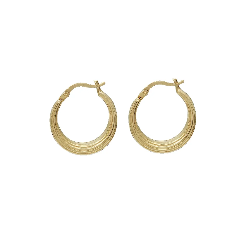 Large Drop Earrings For Casual Events-Textured Line Round Hoop Earrings (14K)