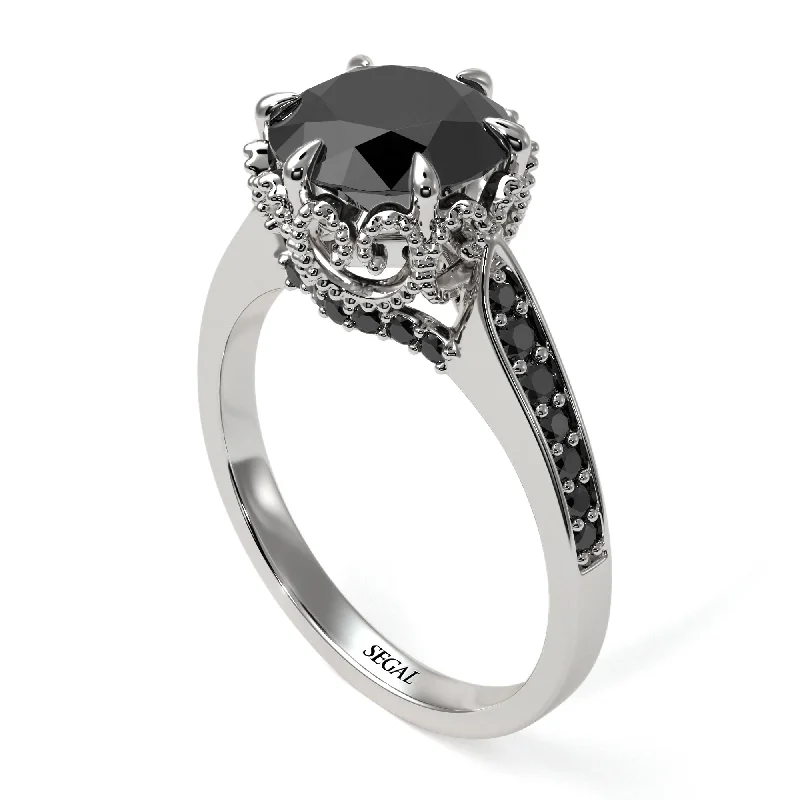 Simple Promise Rings For Couples-Black Diamond Milgrain Engagement Ring - Yara No. 39