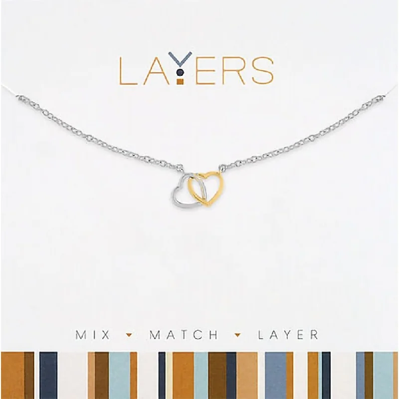 Classic Gold Pendant Necklace For Women-Center Court : Silver Two-Tone Double Heart Layers Necklace