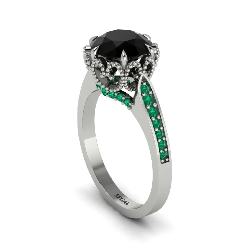 Trendy Custom Rings For Bridesmaids-Black Diamond Milgrain Engagement Ring - Yara No. 24