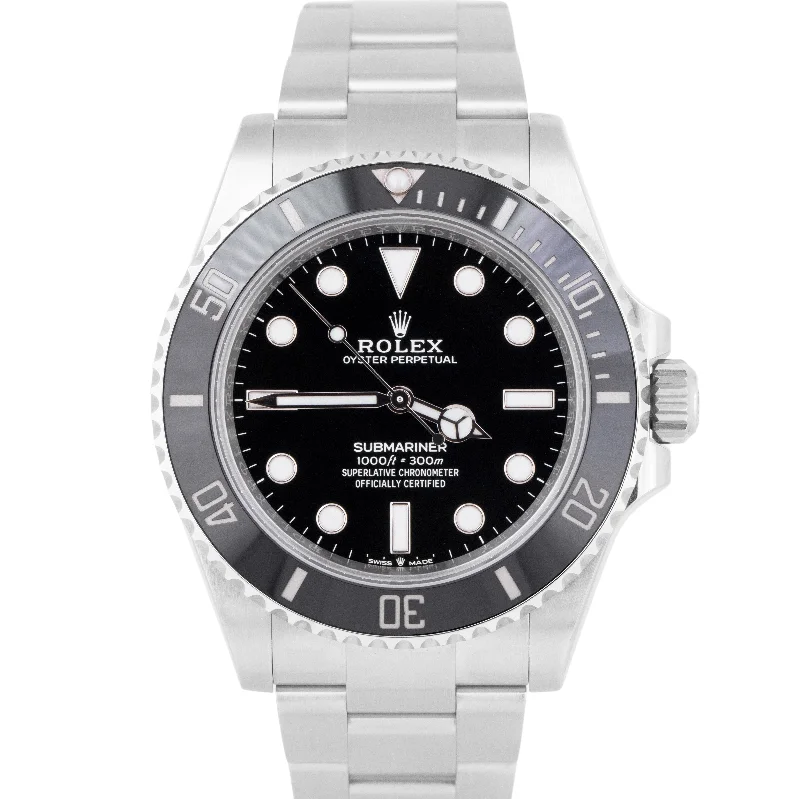 Vintage Watches For Men With Leather Bands-2021 NEW PAPERS Rolex Submariner 41mm Ceramic No-Date Black Steel 124060 LN BOX