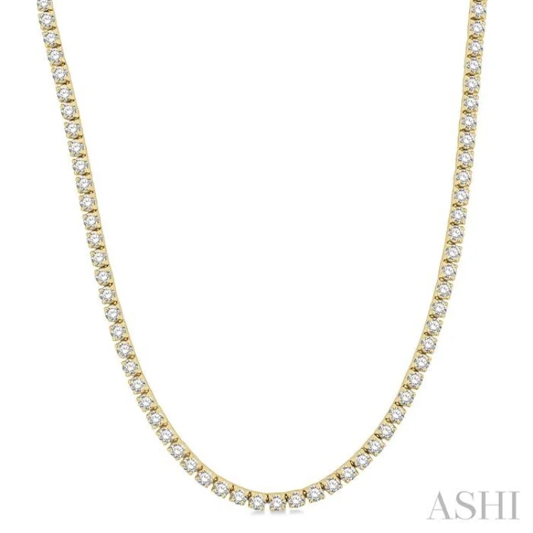 Dainty Gold Necklace For Minimalist Style-10 ctw Round Cut Diamond Tennis Necklace in 14K Yellow Gold