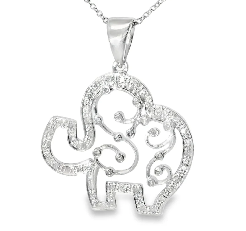 Unique Vintage Necklace For Weddings-Gorgeous Estate 14K White Gold Diamond Elephant Pendant Necklace Slide