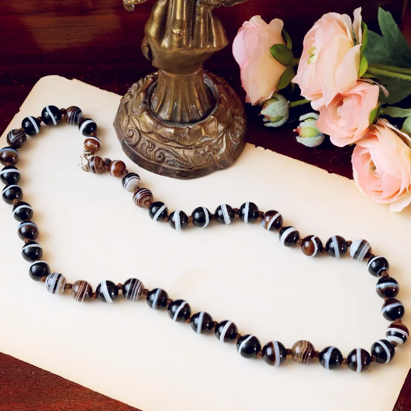 Elegant Heart Necklace For Romantic Look-Antique Mid Victorian Banded Agate Beads