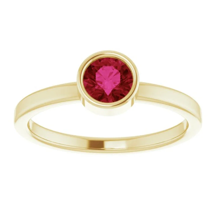 Personalized Wedding Bands For Her-14K Yellow 5 mm Lab-Grown Ruby Ring