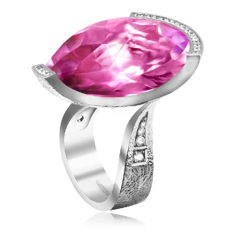 Custom Platinum Rings For Engagement-Gold Swan Ring with Pink Sapphire & Diamonds