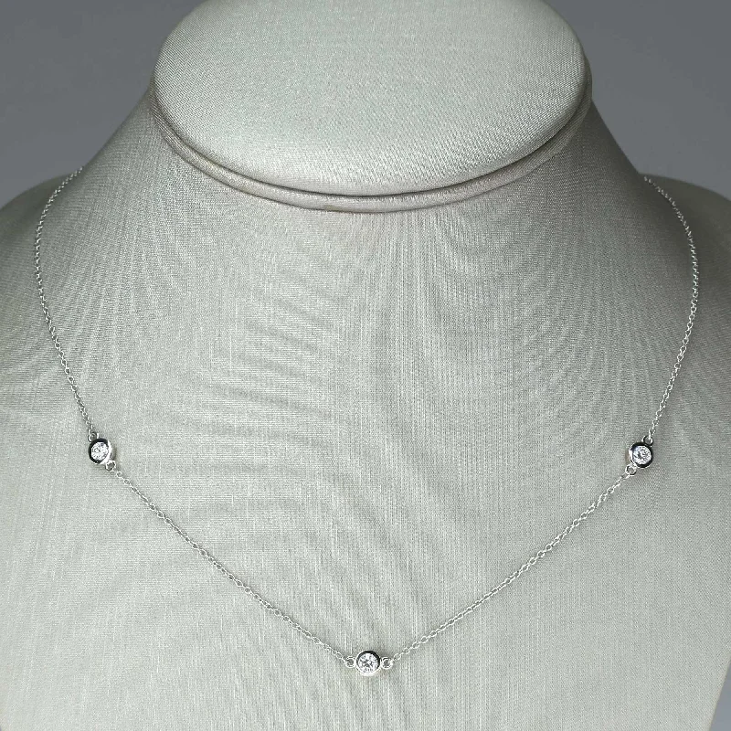 Trendy Beaded Necklace For Casual Style-0.33ctw Diamond Bezel Set Stationed 18" Necklace in 14K White Gold