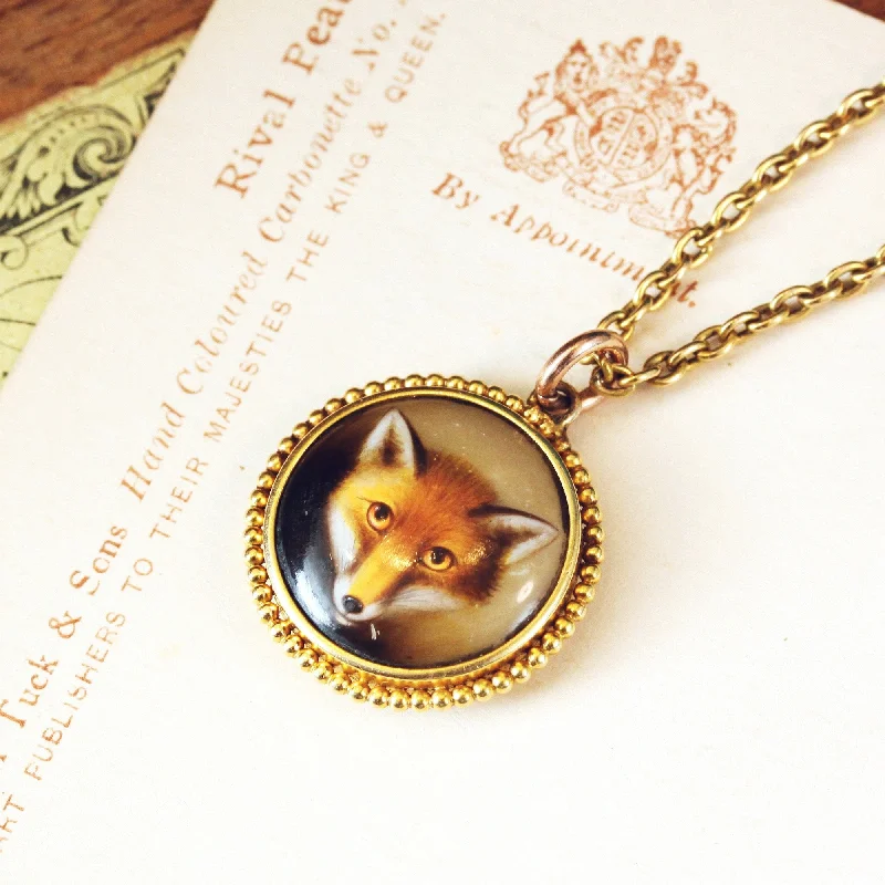 Elegant Sapphire Necklace For Special Events-Locket Backed Miniature of a Fox Painted by W B Ford