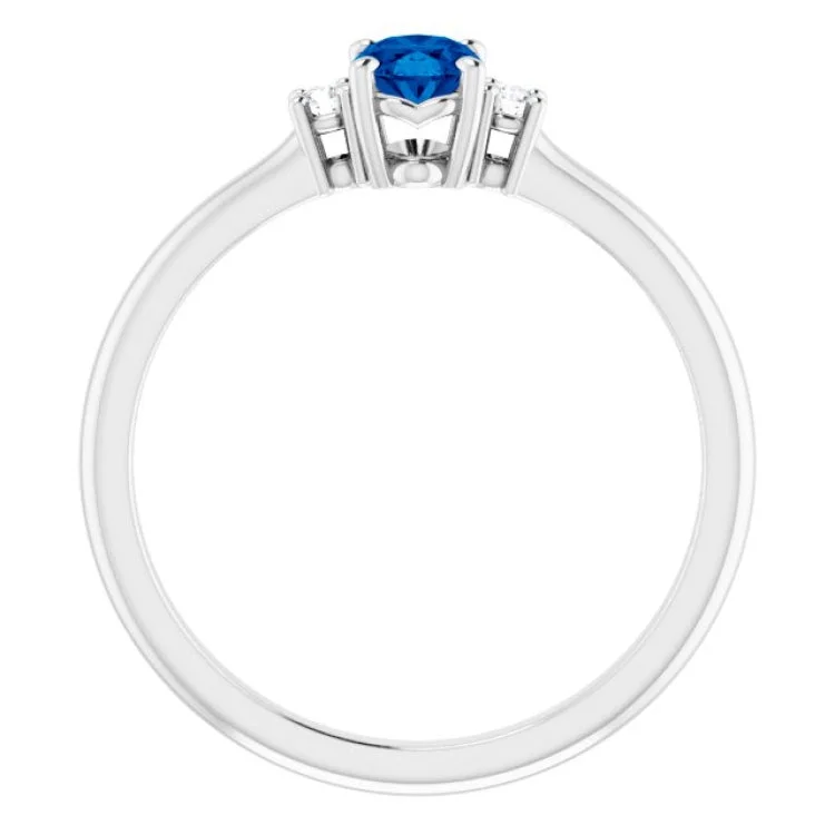 Simple Promise Rings For Couples-14K White Lab-Grown Blue Sapphire & .04 CTW Natural Diamond Ring