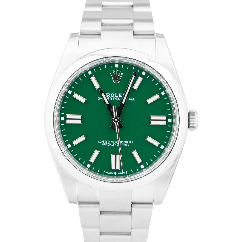 Women’s Watches With Interchangeable Straps-2022 NEW PAPERS Rolex Oyster Perpetual 41mm GREEN Stainless Watch 124300 BOX