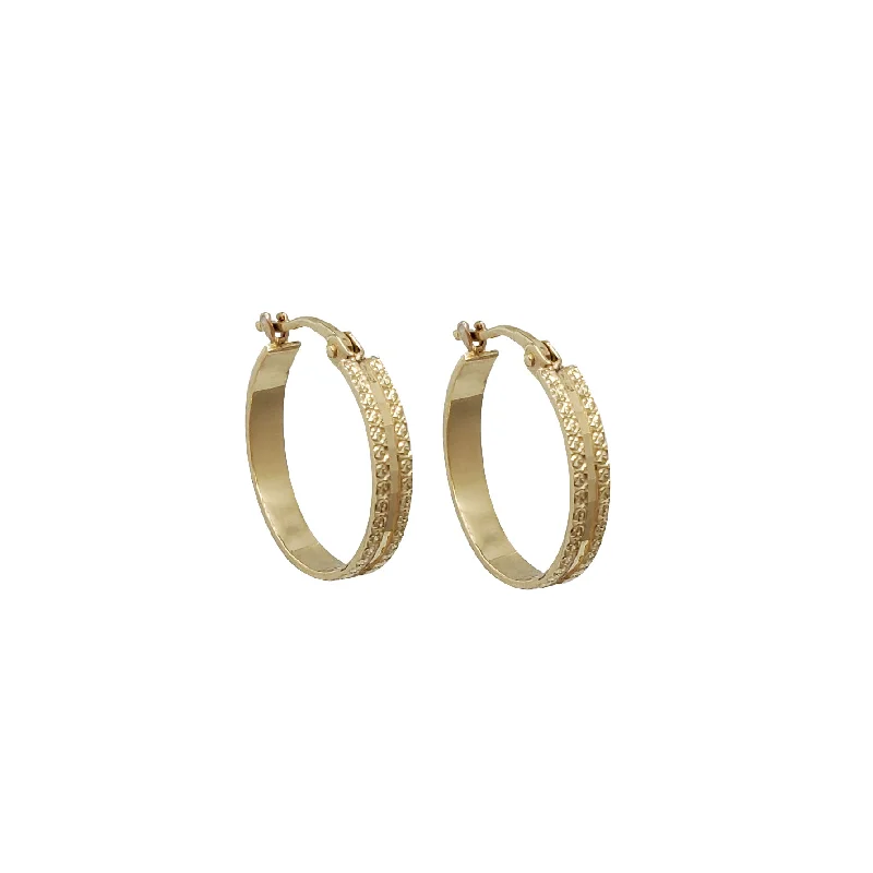 Classic Gold Earrings For Special Occasions-Greek Design Diamond-Cut Hoop Earrings (14K)