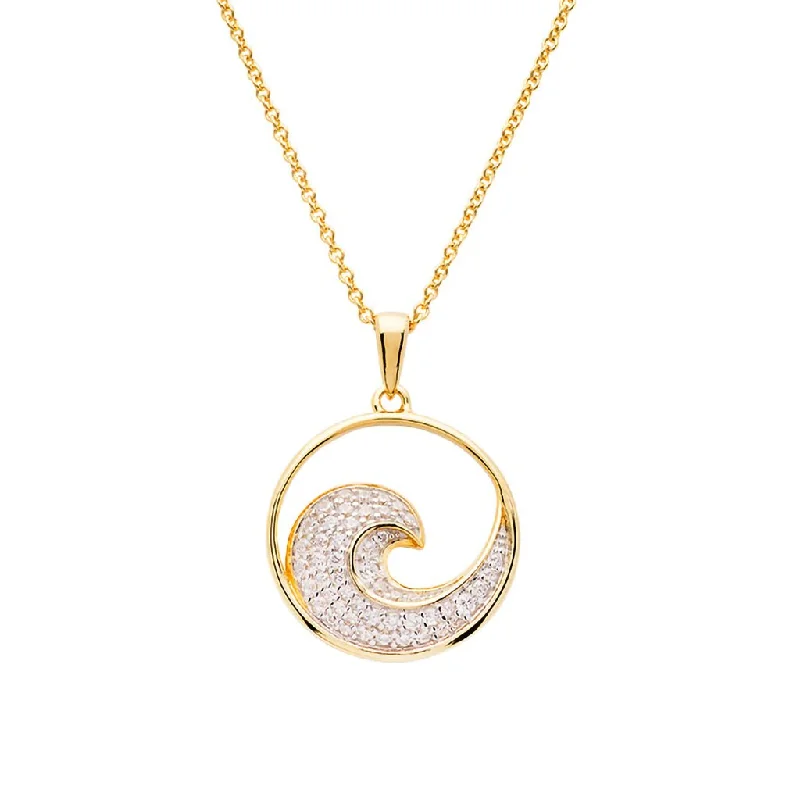 Elegant Pearl Necklace For Bridesmaids-Ocean : 14K Gold Vermeil Ocean Wave Necklace with Cubic Zirconias